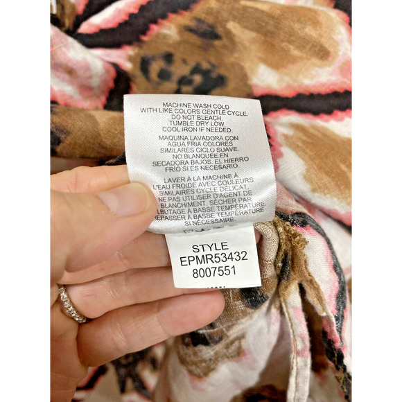 Ellen Tracy Ikat Print Linen Tunic Blouse Rollback Sleeves Pocket Women's XLARGE - Picture 10 of 10